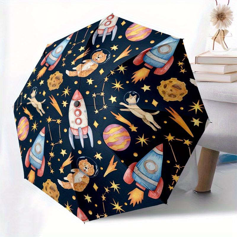 Space Exploration, Astronaut Pets Theme 8 Bone Hand Automatic Folding Umbrella, Compact and Portable Design, A Perfect Gift for Birthday, Ch
