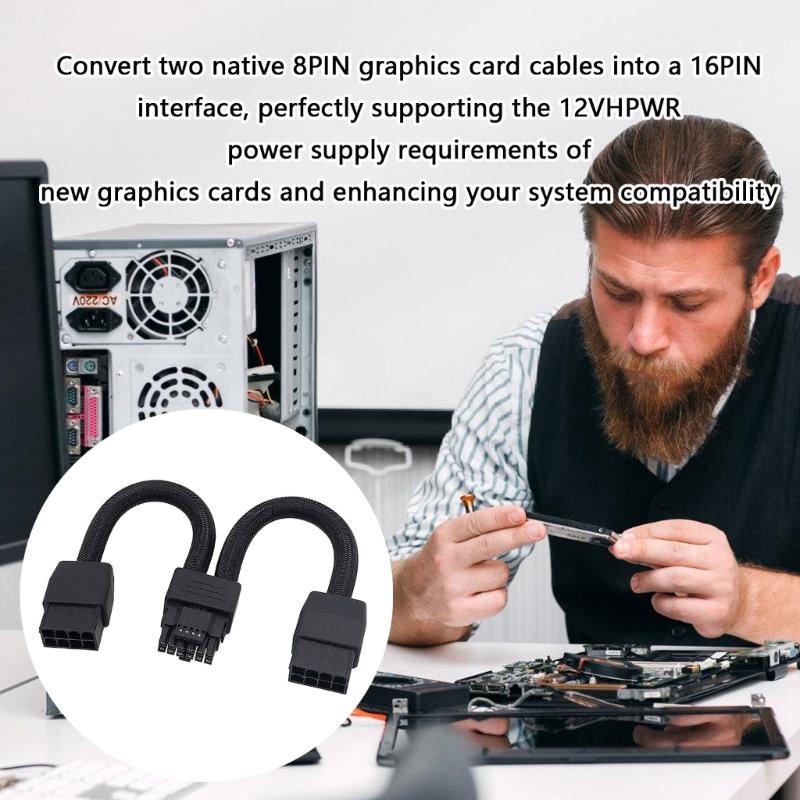 Computer Motherboard Extension Cable 2x 8Pin To 16Pin Splitter Extension Cable For 3090Ti 4070Ti 4080 4090 Graphics Card