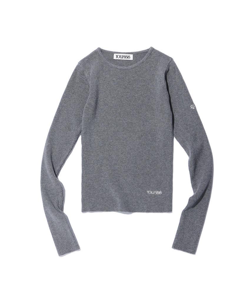 YOUHEE Basic Logo Knit Melange Gray