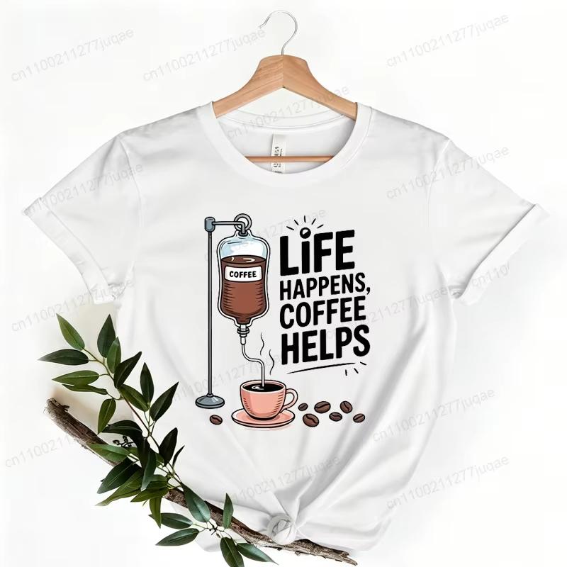 Men Women Coffee Slogan Humorous Animal Graphic TShirt Round Neck Short Sleeve Casual Streetwear Daily Unisex Tops Tees