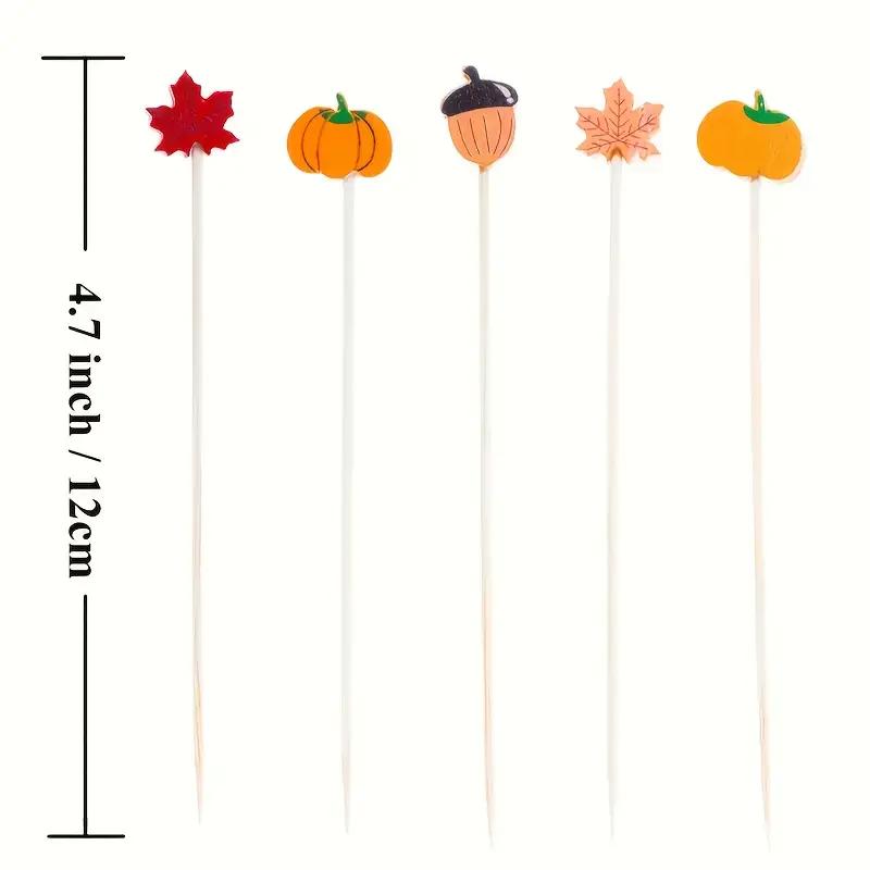 WTEMPO Elegant Fall Party Decorations Pumpkin & Maple Leaf & Acorn Designs Skewers for Thanksgiving Day Halloween Harvest Parties Festive Party