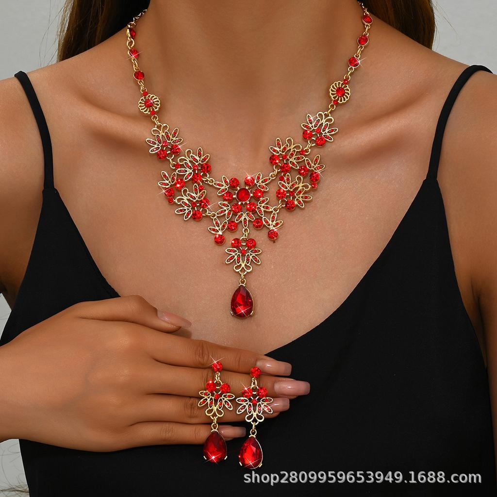 Alloy Rhinestone Wedding Necklace Earrings Bridal Wedding Accessories Banquet Ladies Jewelry