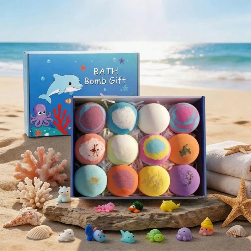 Amusant pour le bain avec le set de 12 bombes de bain pour enfants, bulles géantes naturelles et jouets de l'océan