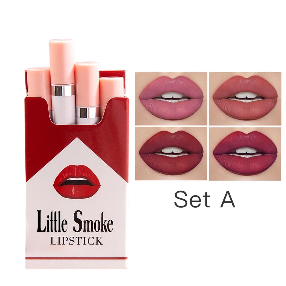 4pcs Matte Lipstick Longlasting Lip Gloss Smooth Waterproof Lip Makeup CosmeticSet A
