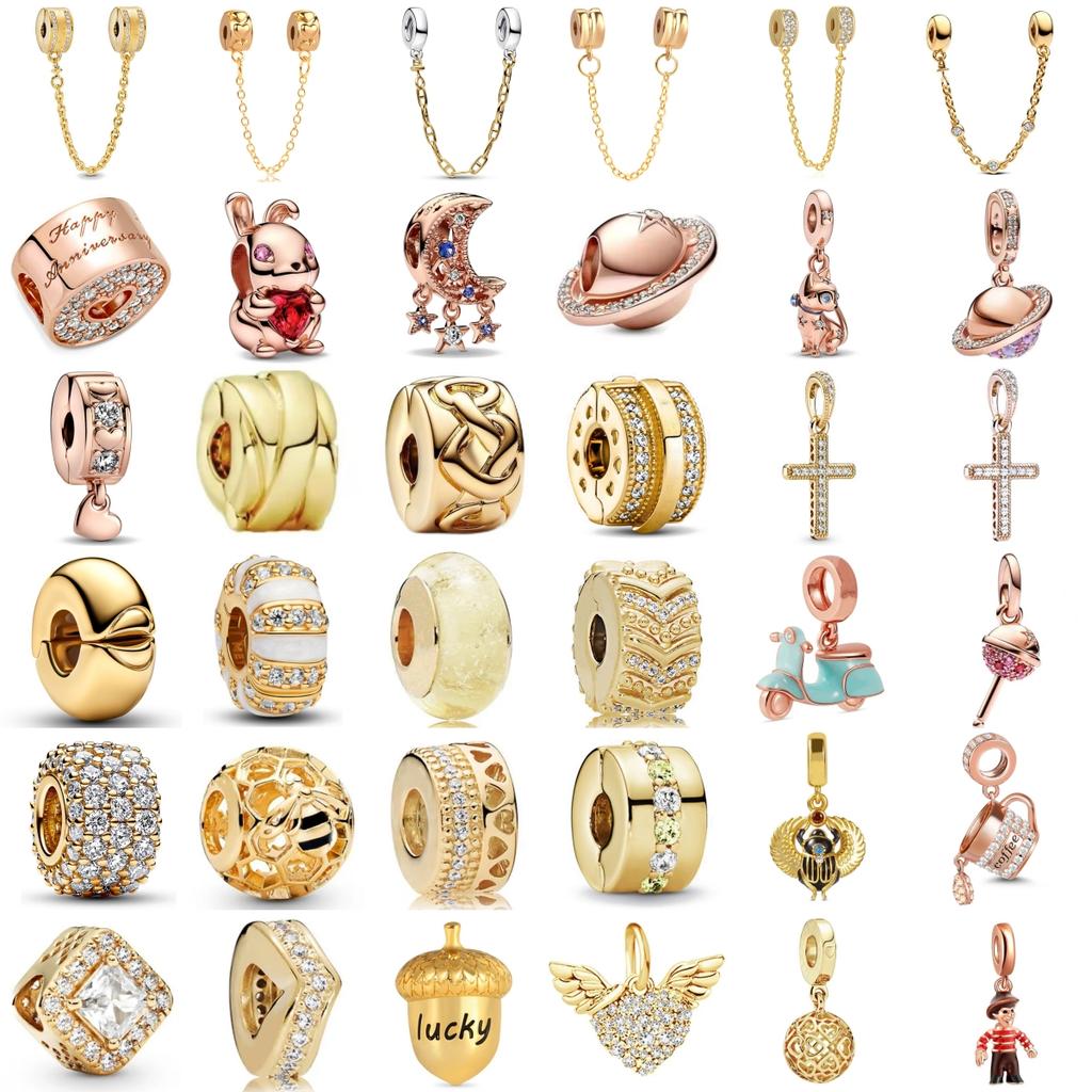 New 925 Silver Gold Plating Rabbit Cross Coffee Cup Pinecone Charms Beads Fit Original Bracelet Accessories For Women Gift
