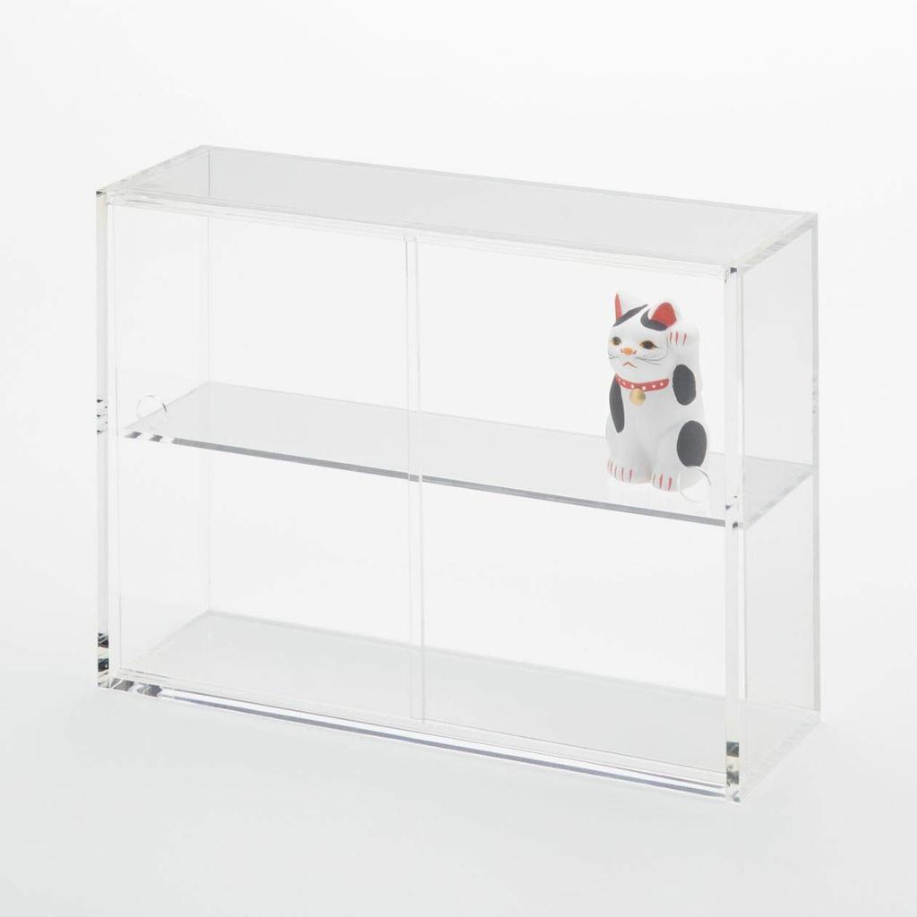 MUJI Acrylic Collection Stand with Sliding W x D x 02856120 Door, Small, Approx. 25.2cm 8.4cm 18.4cm H,