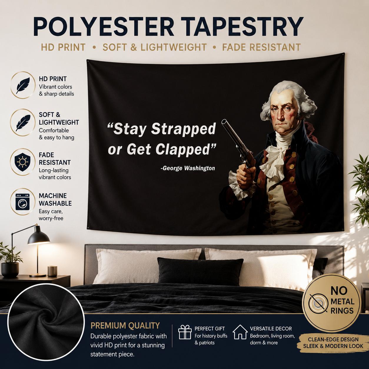 Jmg Household Supplies Unisex George Washington Meme Tapestry Flat Print Stay Strapped Or Get Clapped Funny Wall Art For Living Room Office Dorm Decor