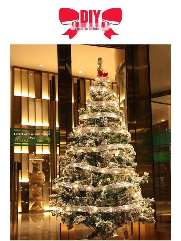 Holiday Ribbon LED String Lights & Tree Ornaments - Set of Christmas Balls and Light Strip