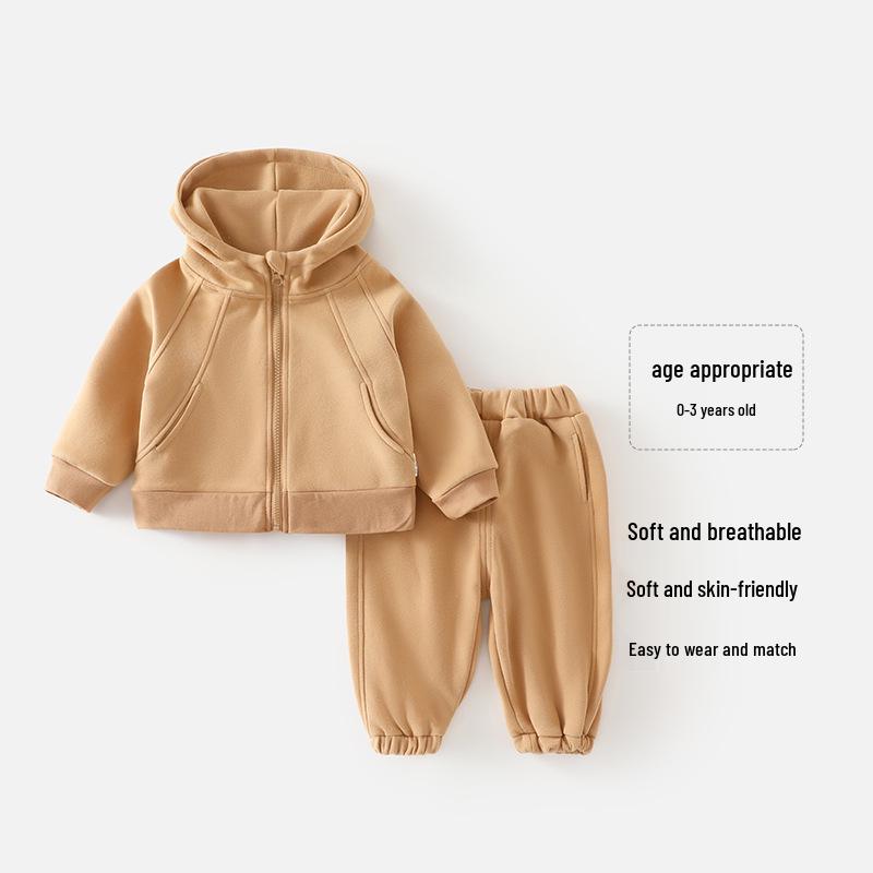 Autumn Hoodie Set for Baby Boys & Girls: Long Sleeve Two-Piece with Hooded Jacket & Outdoor Pants