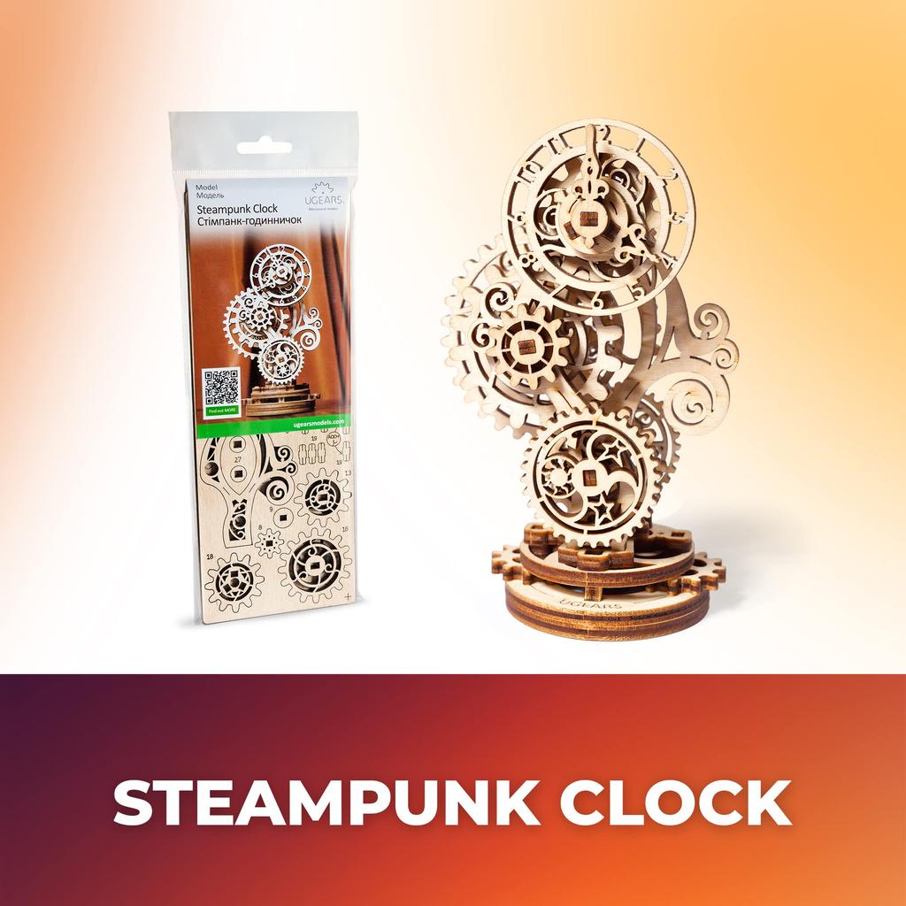 Ugears Steampunk Clock Wooden Puzzle Craft Model No Glue or Tools Required Beginner Level Kids and Adults - - -