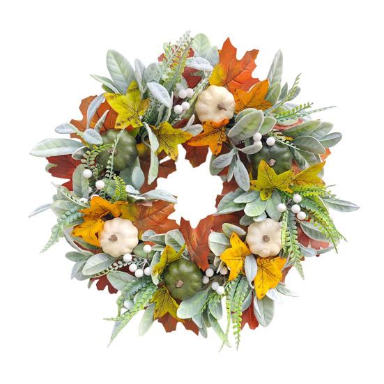 Simulated Wreath Autumn Maple Leaf Pumpkin Pine Cone Berry Wreath Realistic Simulated Fall Harvest Thanksgiving Door Decor