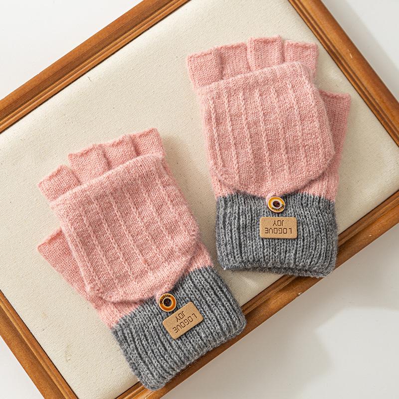 Warm Gloves Female Autumn and Winter Riding Cute Winter Student Five-finger Knitting Winter Can Be Divided