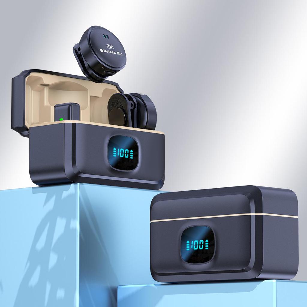 Wireless Lavalier Microphone with Long Battery, Noise Reduction, Digital Display, and Magnetic Charging Case for Live Streaming.