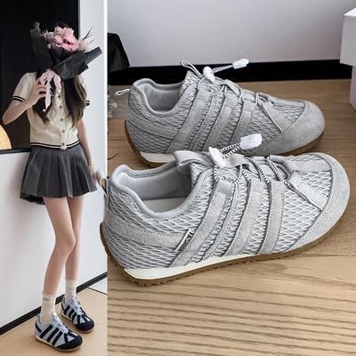 Breathable Mesh German Training Shoes Women's 2025 Summer New Popular Retro Forrest Gump Shoes Flat Casual Sports White Shoes