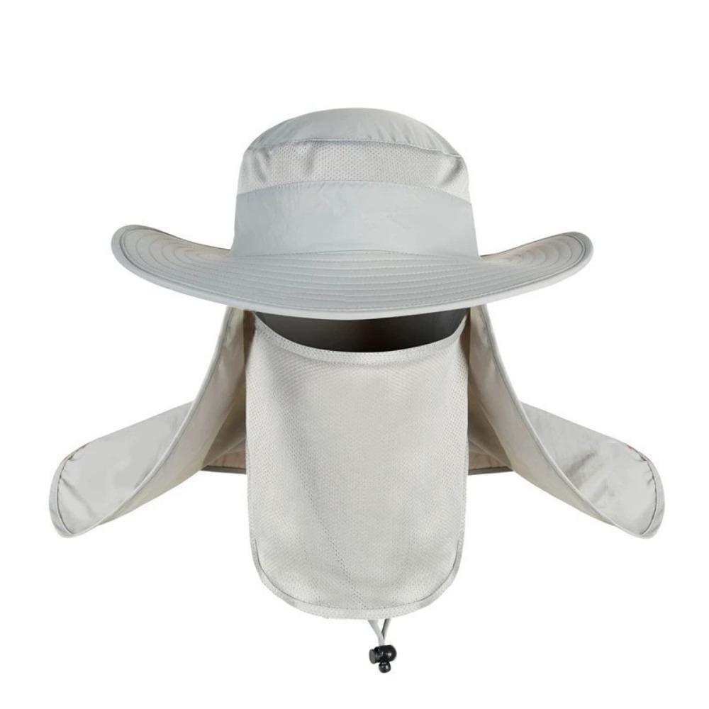 Large Round Brim Fishing cap Sun Block Summer Sun Hat Hiking Men s Sun hat Fishing светло-серый