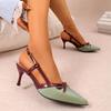 Fashion Fashion Mix Color Sling Back Pumps Women 2025 Summer Sexy Pointed Toe High Heel Sandals Sweet Bowknot Decoration Dress Shoes