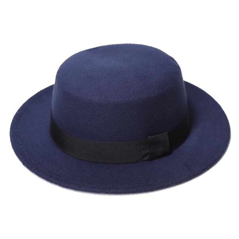 Unisex Retro Geruit Lint Brede Rand Fedora Hoed, Brits Plat Top Wol Ontwerp, Herfst/Winter Zonbescherming