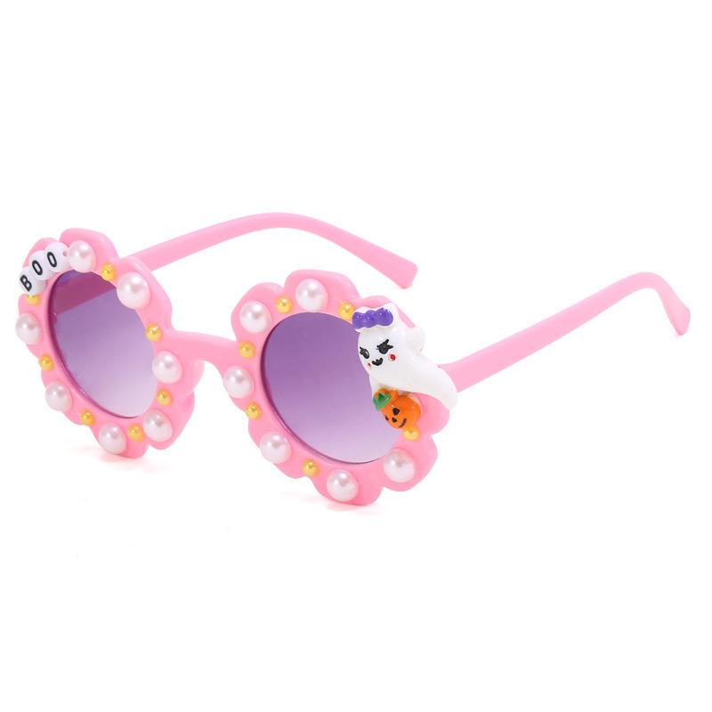 

2026 Cute Funny Boo Ghost Kids Sunglasses Flower Frame UV Halloween Party Favors For Toddler Girls KJ239