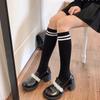 Japanese JK Knee High Socks Kawaii Striped Black White Cotton Long Tube Stockings for Women Girls Students Fashion Leg Warmers
