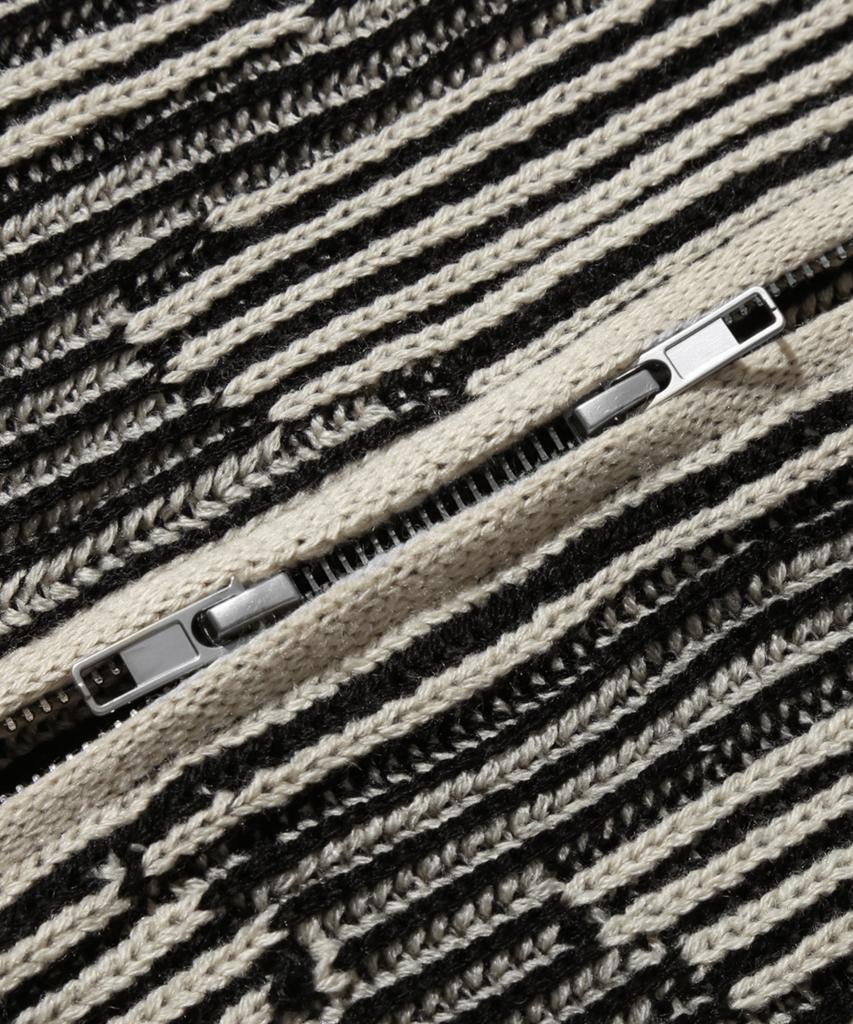 TRILLION Washable Two-Tone Hooded Zip-Up Graphic Knit (Beige)