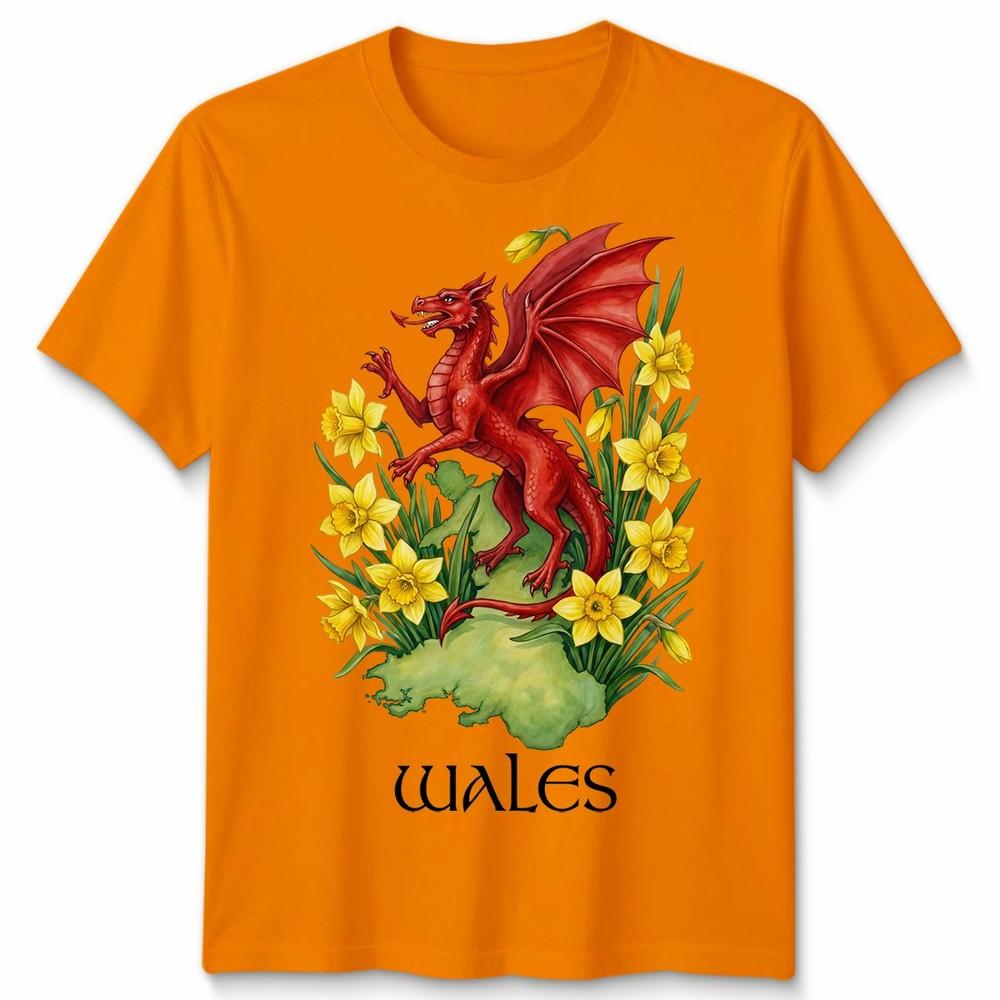 St Davids Day Welsh Flag Dragon Daffodil Wales Festival T Shirt Unisexs Kids Unisex