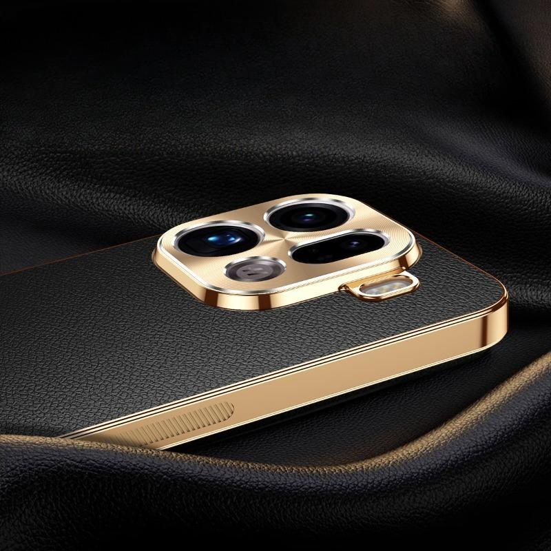 PU Leather Texture Lichee Pattern Plating Shockproof Cover For Oppo Find X9 X9Pro Lens Protection Case Soft Frame Bumper Shell