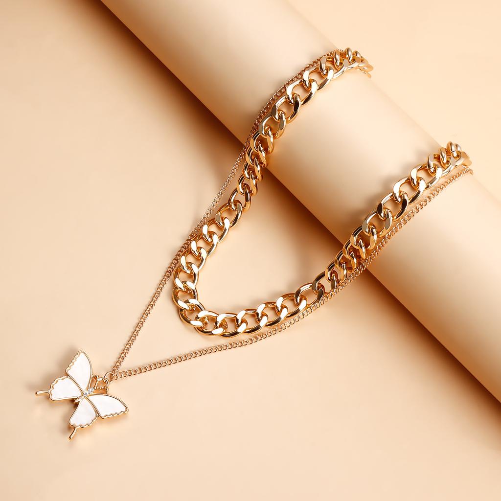 Accessories, Double White Butterfly Imitation Fritillary Necklace Women, Temperament Metal Sweater Chain