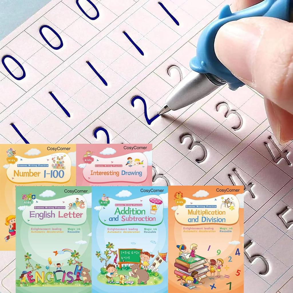Magical Handwriting Workbooks Handwriting Practice Magic Copybook, Handwriting Aid Magic Pen Reusable Copybook Grooves Template Design for Children