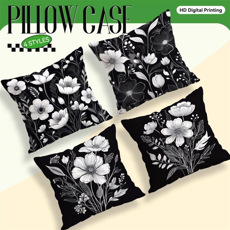 Black And White Sketch Flowers Cushion Cover Decorative Throw Pillowcase Plant Abstract Home Decor Sofa Bed Pillow Covers