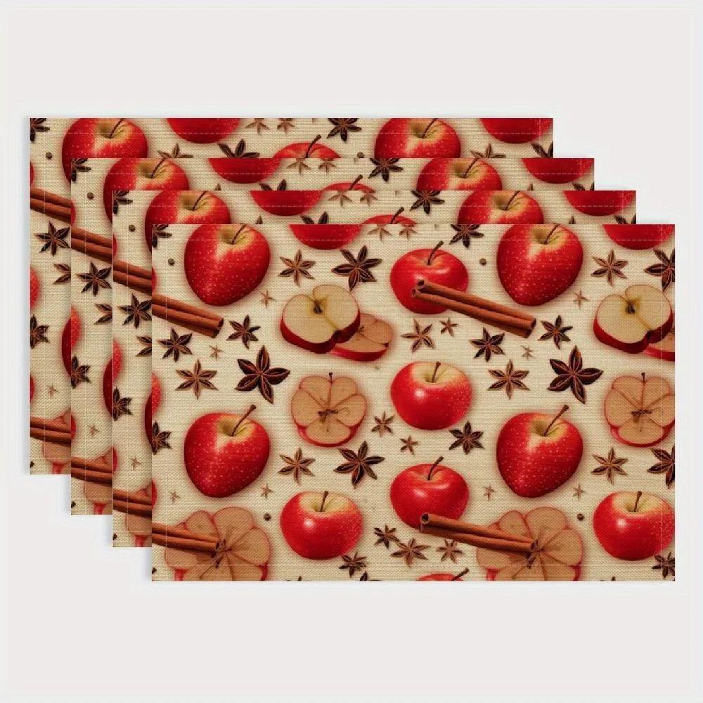 

1PC Rustic Apple Pattern Linen Placemats Rectangular Hand Wash Only Perfect for Kitchen Dining Decor Ideal for Family 1PC 30X45cm