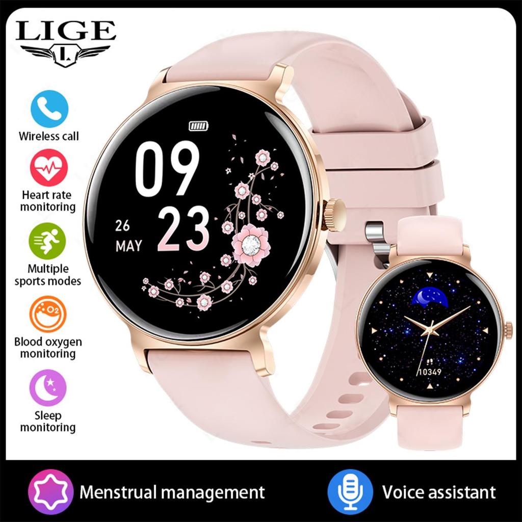 LIGE Damski Smartwatch Połączenia Bluetooth Monitorowanie Zdrowia Wodoodporny Sportowy Smart Bransoletka Prezent dla Dziewczyny