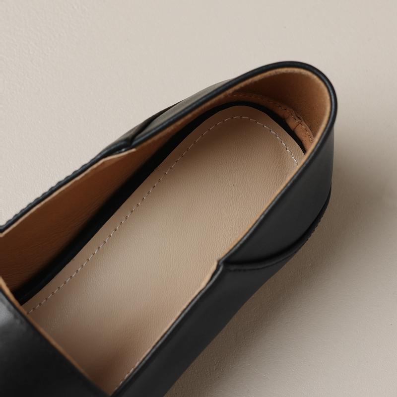 Fashion Women's New Comfortable and Minimalist Square Head Inner and Outer Genuine Leather Cowhide Large Size Flat Sole Single Shoes