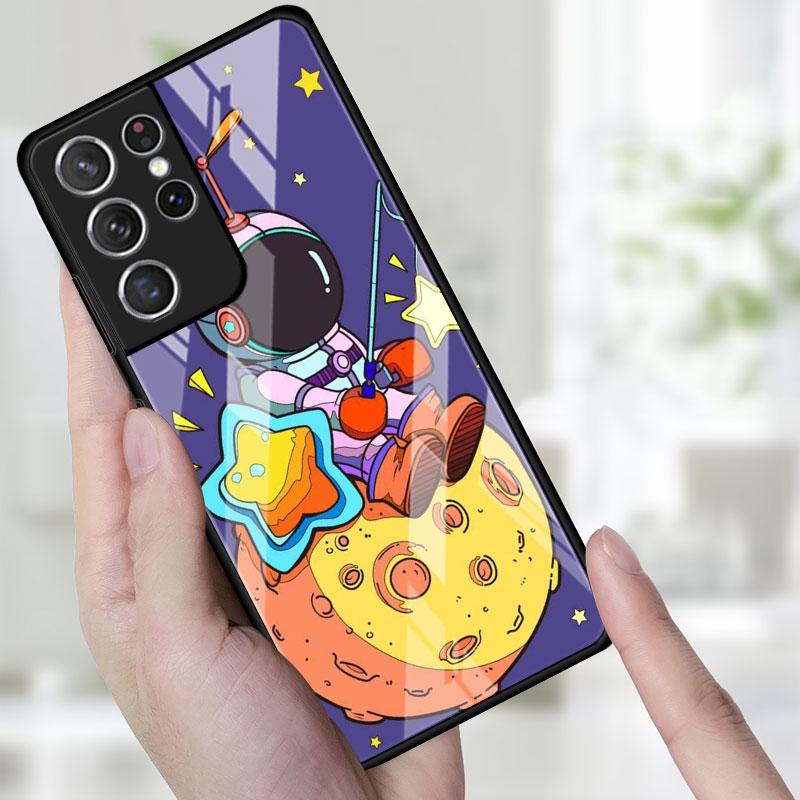 

Стеклянный чехол для телефона для Samsung Galaxy S22 S21 S20 Ultra FE S9 S10 S8 Plus Note 20 10 Lite 9 8, чехол, милый в космосе, астронавт Samsung S9 Plus