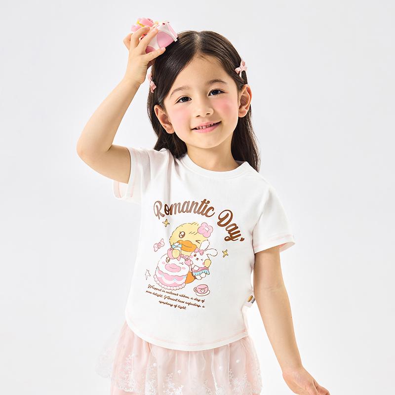 B. Duck Little Yellow Duck Summer Loose Summer New Printed Girls' Pure Cotton Short sleeved T-shirt