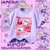 2026 New K-pop Demon Hunter - Girls' Cotton Short-Sleeved Sport Shirt for Children Aged 1-12, Summer T-Shirt with Cartoon Print