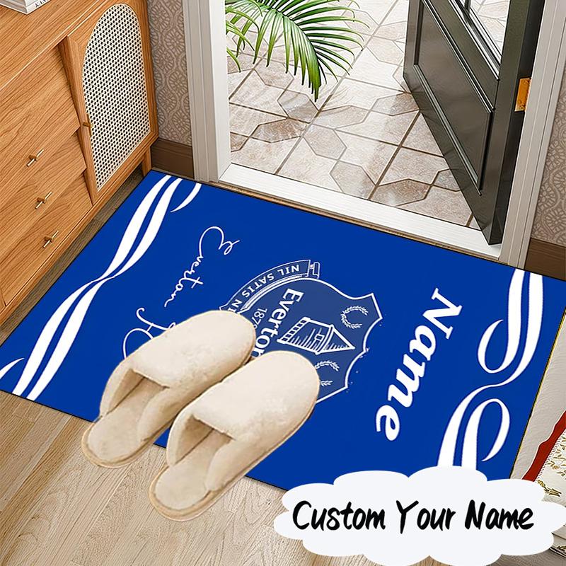 Custom Name Everton Football Crest Rug for Living Room, Game Rooms, Office, Bedroom, Floor Mat Playful Design, Fan Gifts Christmas Decor