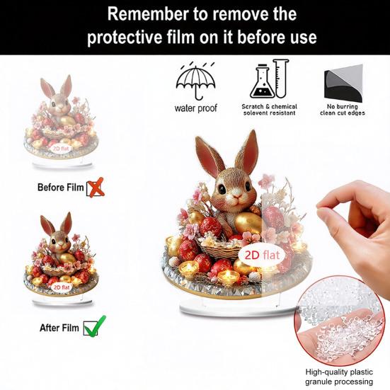 Iepuraș de Paște Acrilic Semn de Masă 2D Plat Ouă Floare Iepure Decorare Casă Living Ziua Îndrăgostiților Petrecere Sărbătoare Ornament de Masă