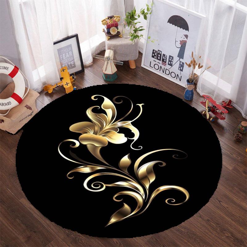 1 Stück runde Teppiche mit goldenem Blumenmuster, wasserdicht, rutschfest, dick, gepolstert, strapazierfähig, bequem, Stehmatte für die Küche