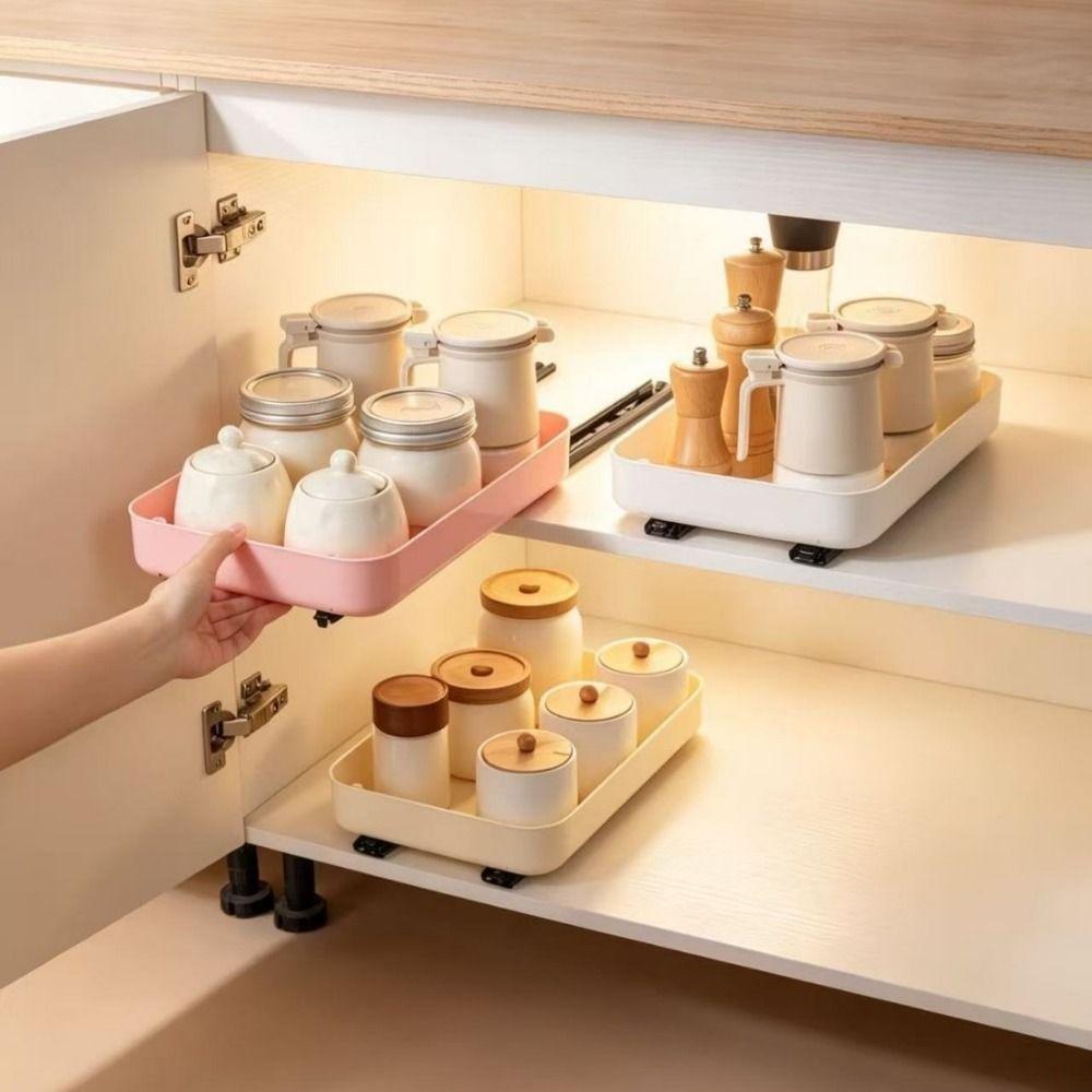 Anti-slip Pull Out Storage Tray Plastic Spice Box Storage Rack Drawer Spice Rack for Living Room