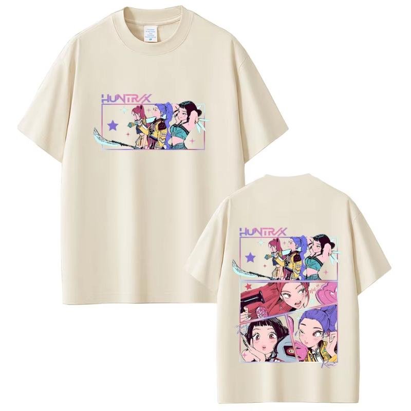 KPop Demon Hunters Rumi Mira Zoey Double Sided Print T-shirt Men Women Cartoon Casual Oversized Short Sleeve T-shirts Fans Gift
