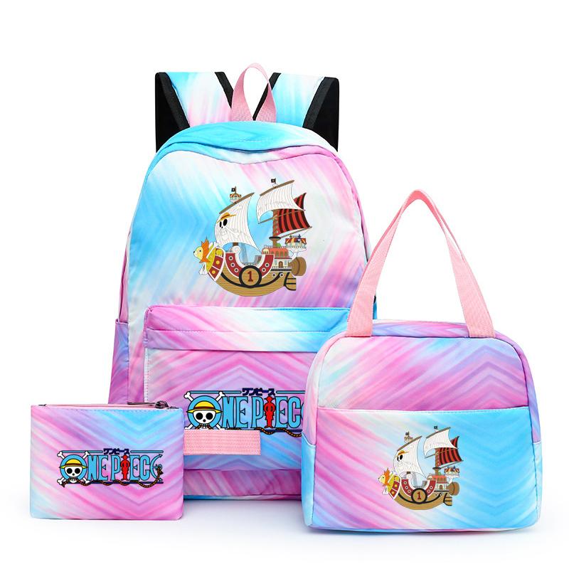 3 stk/sett Tilbake til skolen ryggsekk Anime ett stykke jenteryggsekksett Kawaii skoleelever Gutt Barn Matpakke Blyantboks