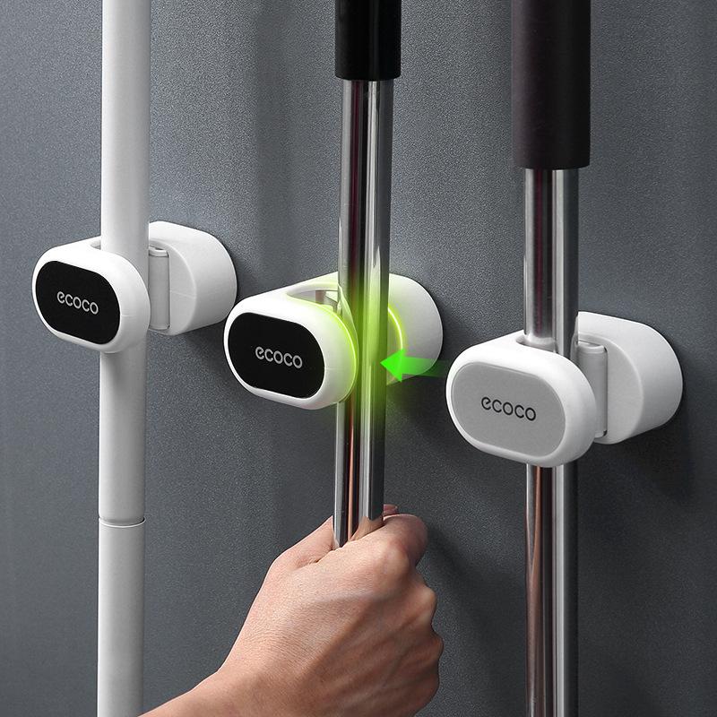 Wandmontierter Bohrloser Mopp- und Besenhalter - Multifunktionales Badezimmer-Aufbewahrungsregal