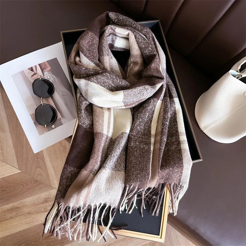 Imitacja Kaszmiru Komórkowy Ciepły Hidżab Szalik Jesień Zima Ochrona Zimowa Szaliki z Frędzlami Owinąć Pogrubiający Miękki Szal Chustka na Szyję