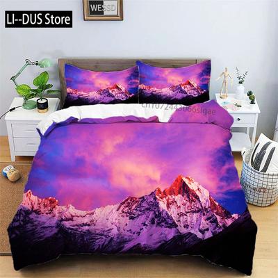 Snow Mountain Duvet Cover Set Polyester 3D Landscape Bedding Set For Teens Adults Ski Slope Winter Theme Queen Comforter Cover