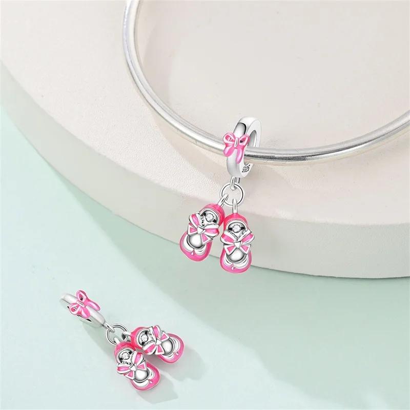 New Original Copper Swan Charms Bead Baby Shoe Flower Leaves Beads Fit 4Mm Bracelets Diy Jewelry Birthday Gift