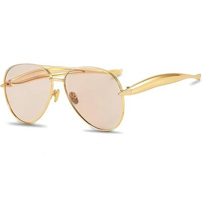 Gafas de Sol Pilot Oversize de Moda para Mujeres Hombres Tendencia Años 70 Patillas Metálicas Aerodinámicas Gafas de Sol de Aviación Tonos Champán S98137C