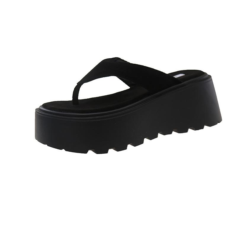 High-heeled thick-soled flip-flops shoes for women's summer new Korean version outer slippers suede fashion cool slippers