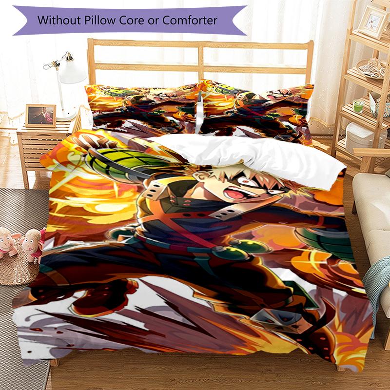 3pcs My Hero Academia Bedding Set Duvet Cover Closure Includes 1 Duvet Cover & 2 Pillowcases, Soft and Comfortable for All Seasons.