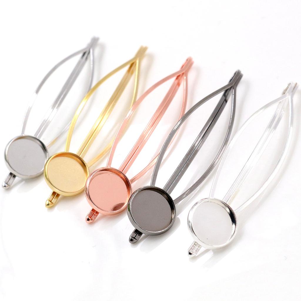Fashion 12mm 10pcs 5 Styles High Quality 6 Colors Copper Material Hairpin Hair Clips Hairpin Base Setting Cabochon Cameo Base
