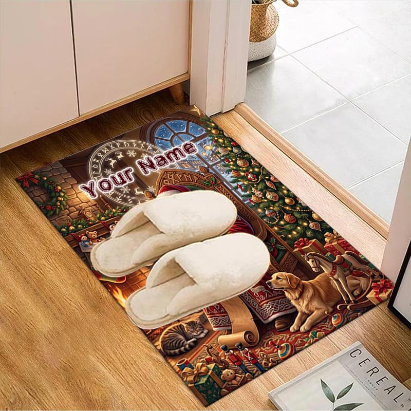1PC Custom Name Christmas Magic Scene Theme Floor Mat Ideal for Living Room, Game Rooms, Office, Bedroom, Office Floor Mat , Floor Mats for Home